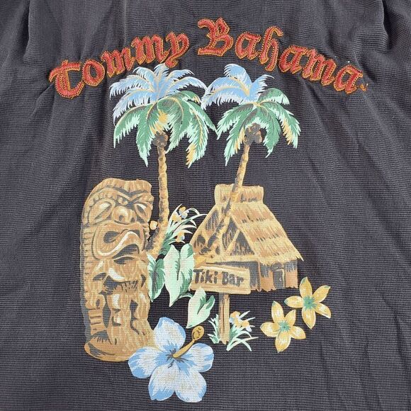 Tommy Bahama Shirt Men XL Black 100% Silk Hawaiian Aloha Tiki Bar Button Up - Picture 9 of 13